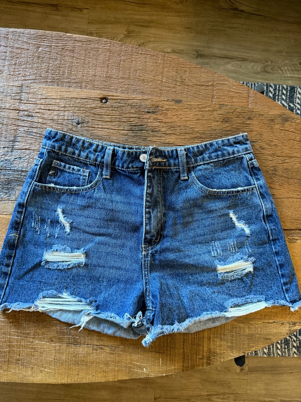 KanCan Distressed High-Rise Jean Shorts - Blue